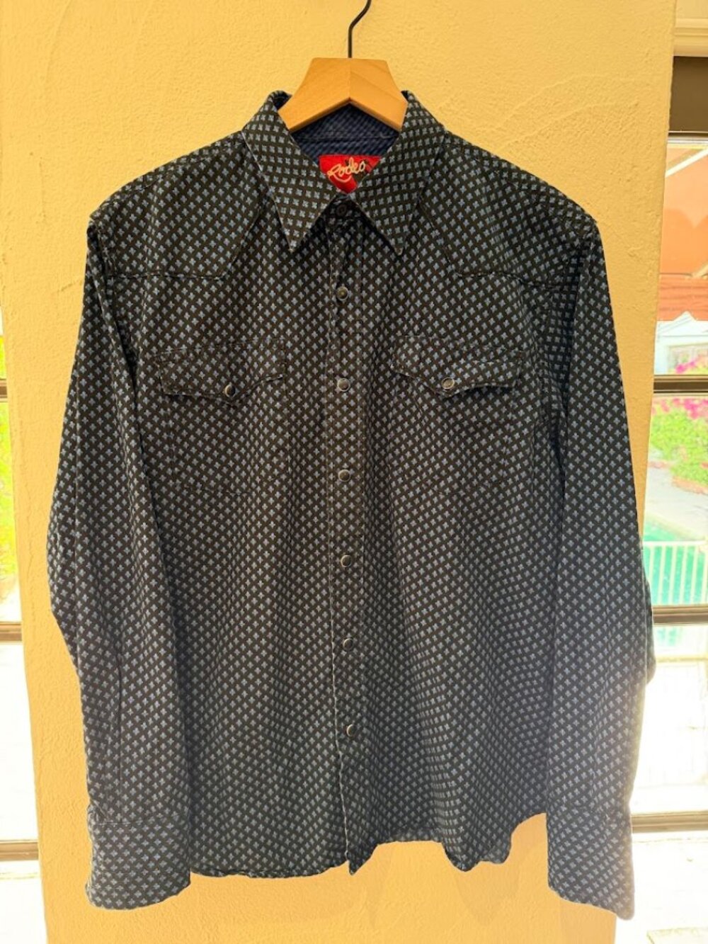 Men's Rodeo Clothing Co Western Pearl Snap Shirt Large Black/Blue